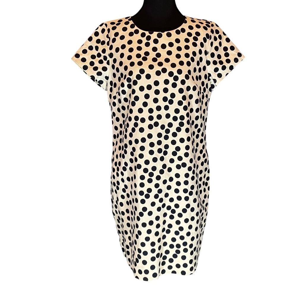 J.Crew Womens Polka Dot Cotton Shift Dress Ivory Black 8 1960s Mod Quiet Luxury